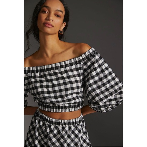 Maeve Tops - Maeve by Anthropology gingham off shoulder puff sleeve top